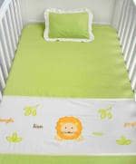 BLOOMING BUDS Cotton Embroidered Baby Cot Sheet with Pillow Cover, Green (0 to 24 months) L 152 x B 93 cm