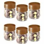 VRISTO Set of 6 Brown Lid Kitchen Container Storage Boxes | Airtight, Clear Round Jars for Snacks, Dry Fruits, and Pantry Organization | 100ml-6PCs