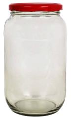 RTWARE Round Glass Jar for Kitchen Storage with Airtight Red Cap / Lid 1 kg Capacity
