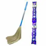 Monkey 555 5T Natural Grass Broom with Steel and Plastic Handle 122 cm