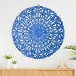 Timberly Blue Engineered Wood Round Design Wall Mounted Panel For Living Room, 24 X 24 Inch