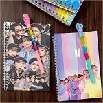 Topgifties BTS Notebook Diary / Bangton Boys Pop Singer Group Theme Smooth Finish Spiral Diary (2 Pieces Combo) with Water Glitter Cute Stylish Pen School Stationery for Kids Boys & Girls