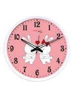 Random 12- inch Cute Couple Rabbit Round Shaped Wall Clock With Glass (Quartz Movement, White Frame)