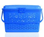Kuber Industries Blue Plastic Multipurpose Trendy Shopping Big Basket With Lid