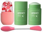 MISTY ALLE Beauty Ultimate Skin Care Combo: Green Tea Purifying Clay Stick Mask, Ice Face Roller, and 2-in-1 Facial Cleansing Brush for Glowing, Acne-Free Skin