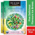 TE-A-ME Iced Infusion Tea, 5 Delicious Flavour (Mint Green, Lychee, Wild Berry, Peach & Lemon), 30 Pyramid Infusion Tea Bags (Pack of 2 Boxes - 2 X 15 Tea Bags) | Ice Tea