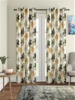 Home Sizzler 2 Pieces 3D Maple Eyelet Polyester Long Door Curtains - 9 Feet, Green