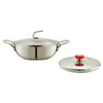 Kook Triply Stainless Steel Deep Fry Pan with Glass Lid and Stainless steel Lid 24 cm