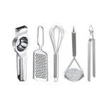DreamBasket Lemon Squeezer & Grater & Whisk & Potato Masher & Chimta for Kitchen