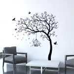 Rawpockets 175 cm Purple Tree with Birds and Cage Self Adhesive Wall Sticker 