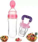 Softlia Organic Baby's BPA-Free Silicone Nipple Food Nibbler for Fruits with Rattle Handle and Storage Box (Multicolour, 6-12 Months) - Silicone (Pink)