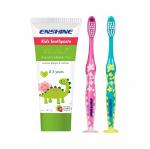 Enshine Kids Toothpaste Strawberry Flavors For 2+ years (80gm)+ 2pc Toothbrush for 3+ years to Reduce Plaque|Fresh Breath|Oral Care|Non Irritant|Fluoride Free|Sulphate Free|Paraben Free
