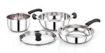 TWIN BIRDS 4 Pcs Kitchen Set - Stainless steel Saucepan, Kadai, Frypan and Lid