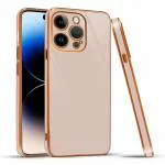 Mr. Case Iphone 14 Pro Max Light Pink Silicone 6D Gold Plated Frame Back Cover