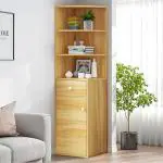 Kawachi Wooden Living Room, Bedroom Corner Cabinet with Drawer Trianguler Side Storage Rack Book Shelf
