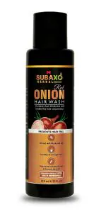 Subaxo Herbal Red Onion Shampoo -120 ml | Prevents Hair Fall |Makes Hair Silkier & Stronger | Ayurvedic Shampoo | Anti Frizz | Conditioning Shampoo| Repairs Damaged Hair| Herbal Shampoo For Women & Men