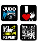 Whats Your Kick Judo Karate Judo is The Heart Beat of My Life Quotes Printed Set of 4 Coaster With Metal Stand