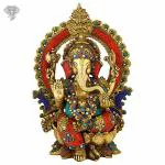 Kalakrithi Classic Metal Very Unique Lord Ganesh Statue with Multicolour Turquoise Work 38.61 X 27.94 cm