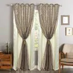 Jvin Fab Brown Embroidery Curtains, 5.5 Feet (Set Of 2)