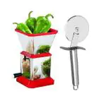 First Front Stainless Steel Chilly Cutter Cutter With Stainless Steel SS Pizza Cutter and (Multicolour, Pack of 2)