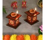 Future Works Diya Stand Wooden Traditional Tulsi Chaura Design Deepam Stand Handcrafted Diya Set For Pooja Decoration Items Rangoli Decorations And Pooja Thali Decorative For Mandir And Temple Decor (Pack Of 4)