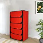 Fabura 5 shelf Shoe rack Cum Utility rack with Separate Flaps cover-Red & Black