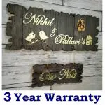 Aarushi Creations Personalised Home Door Name Plate, Wooden, 16x15 In, 0104B