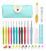 Trexee 32Pcs Crochet Needle Set, Needle Arts | Crochet Hooks Set Soft Aluminum Blunt Needles | Sewing Tools Kit with 11 Soft Grip Crochet Hooks 2mm-8mm, Scissor, Tape Measure, Markers, etc.