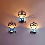 Blissful Decors Set of 3 Metal Heart Shape Wall Hanging Candle Holder Wall Art Tealight Hanging Candle Holder Home Lights for Decoration Set of -3 (Blue)