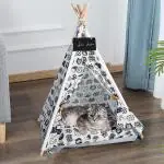 Qpets Cat House Cat Beds For Indoor Cats Puppy Bed Dog House Dog Bed Tent Pet Bed Print Pet Teepee With Cushion Pillow, Assemble Tent Bed For Kitten, Cat, Dog, All Season Use