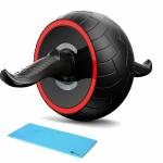 FirstFit Mega Pro Ab Roller with Non-Slip Handles & Knee Mat | Ab Wheel Exercise Equipment for Men and Women Workout - Black