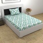 Divine Casa Floral Cotton 144 TC Super Soft Cotton Single Bedsheet with 1 Pillow Cover - Teal and White