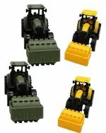 OLIFIN Friction Powered Toy Road Roller Truck 2 Green and 2 Yellow Toy Road Roller Trucks Push and Go Vehicles (Pack of 4)