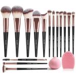 VIVICARE Professional Makeup Brushes 15 Pcs Synthetic Makeup Brushes Set with 1 Makeup Sponge & 1 Brush Cleaner (Black Gold)