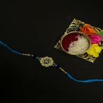 Mahi Gold Plated Floral and Bro Engraved Rakhi with White Shiny Crystals for Brother, Bhai, Bro (RA1100771G)