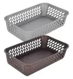 Kuber Industries Multiuses Super Tidy Plastic Tray,Basket,Organizer,Pack of 2 (Grey & Brown)