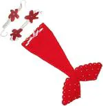 MOMISY Red New Born Photography Baby Props Outfit Photo Costume Girls Handmade Crochet Mermaid Set with Headband, Bra Tail