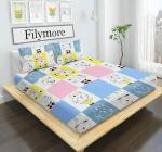 Filymore Cute Cat Bedsheet Made with Microfiber Wrinkle Free Soft Hypoallergenic Cartoon Printed Double Bed QueenKing Size for Kids (90x90 Inches Boys Girls Room)(Yellow and Blue)-A1