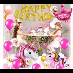 SV Traders Unicorn Theme Pink Birthday Decoration For Girls Combo Kit Of 62 Pcs-