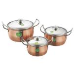 JVL Silver Stainless Steel Cookware And Serveware Essential Utensil Pot Handi Set With Lid 850ml, 1300ml, 2200ml (Pack of 3)