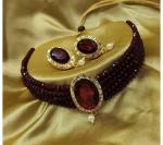 Gyaan Jewels Handmade Alloy Earring and Necklace Set Maroon, Gold, White (Women) (Pack of 1) Free Size