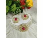 Gyaan Jewels Handmade Gold Plated Alloy Earring and Necklace Set White, Pink (Women) Free Size