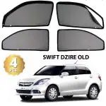AllExtreme Maruti Suzuki Swift DZire Old Car Window Shades Magnetic Windshield Cover (Pack of 4 - Front 2pc with Zipper and Magnet; Rear 2pc with Magnet without Zipper, Black)