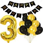 FANEX Long Lasting Latex Number Foil Balloon,Gold and Black Metallic Balloon and Birthday Banner (Pack of 52)