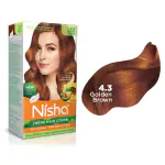 Nisha Creme Hair Color for Women - Golden Brown, 60g+60ml, Long-lasting, 100% Grey Coverage Permanent Hair Colour for Soft, Shiny, Healthy Hair