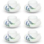 LAOPALA Pack of 12 Opalware English Lovender 6 pcs cup & saucer Set {Cup 140ml (6 pcs) || Saucer (6 pcs)} (Blue, Cup and Saucer Set)