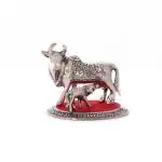 eCraftIndia Silver Metal Kamdhenu Cow and Calf Idol 5.5 x 4 inches