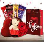 Midiron Romantic Gift Combo |Valentines Gift For Wife/Girlfriend/Boyfriend/Husband| Lovely Anniversary Chocolate Gift with Red Heart Shape Tin Box with Small Teddy & Love Greeting Card