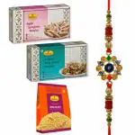 Haldiram's Nagpur Kaju Sangam Burfee (250 gms), Anjeer Dry Fruit Burfee -250gm, Bhujia Sev(200 gm) With Premium Rakhi
