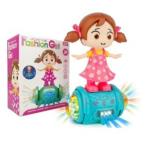 Cuberspeed Musical Dancing Girl Doll Activity Play Center Toy 360 Degree Rotating with Flashing Lights and Bump n Go Action Toys for Kids (Pack of 1) Pink